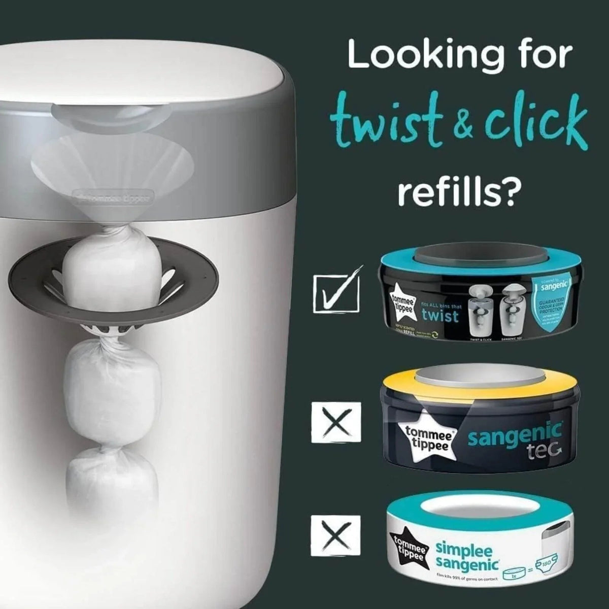Tommee Tippee Sangenic Twist and Click Cassettes 3 pcs | Luxury Home Accessories | Heulog Glow