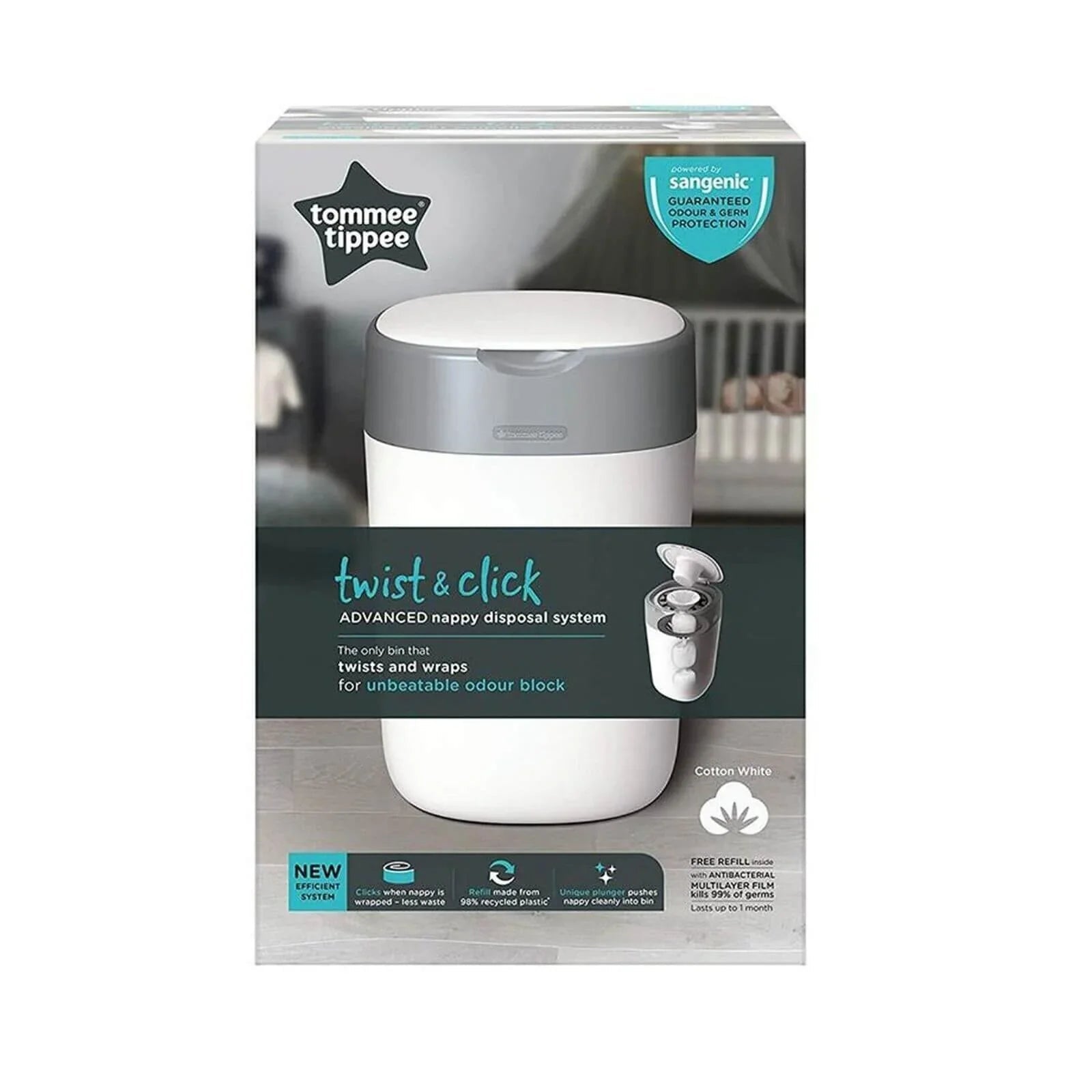 Tommee Tippee Twist & Click Nappy Disposal Tub - White | Luxury Home Accessories | Heulog Glow