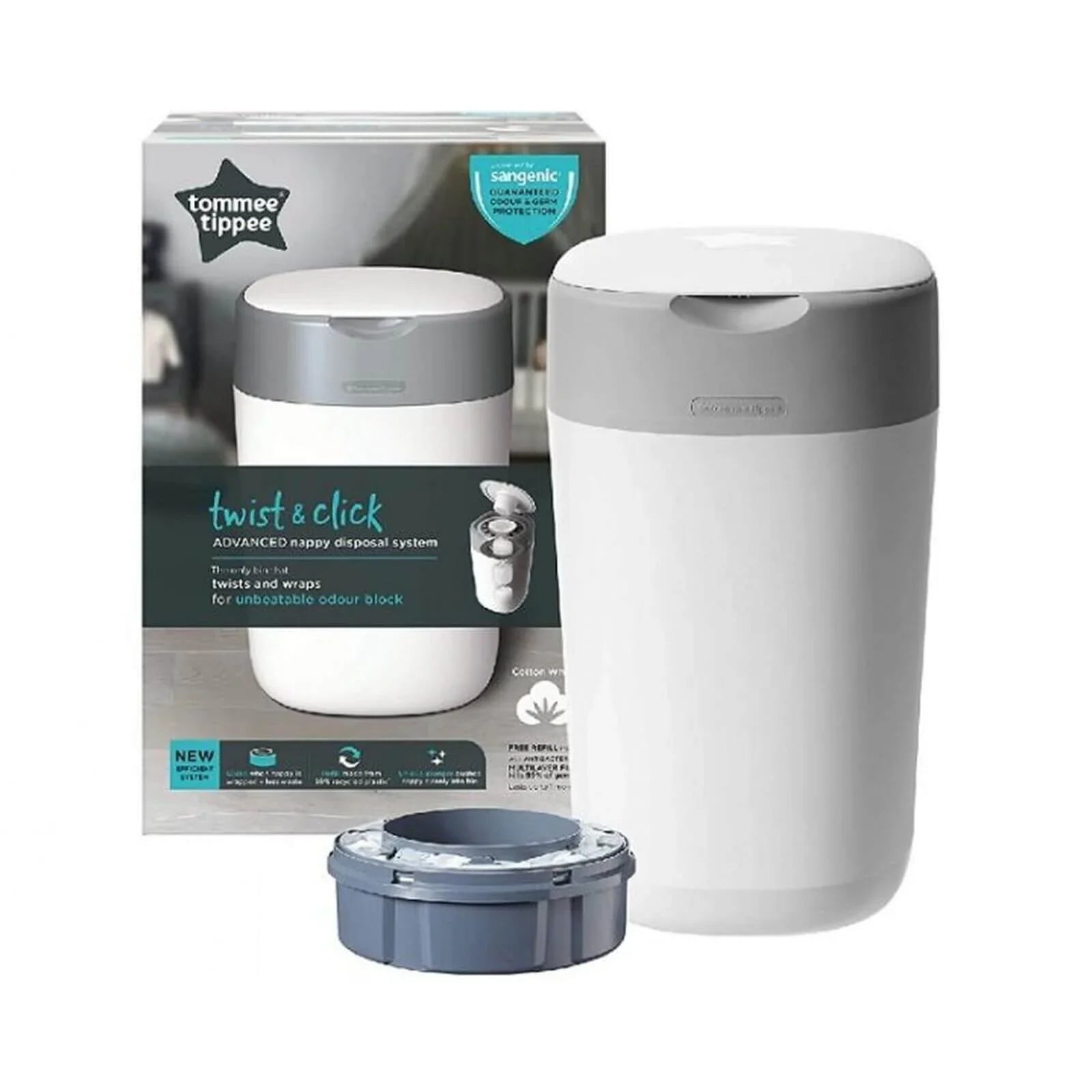 Tommee Tippee Twist & Click Nappy Disposal Tub - White | Luxury Home Accessories | Heulog Glow