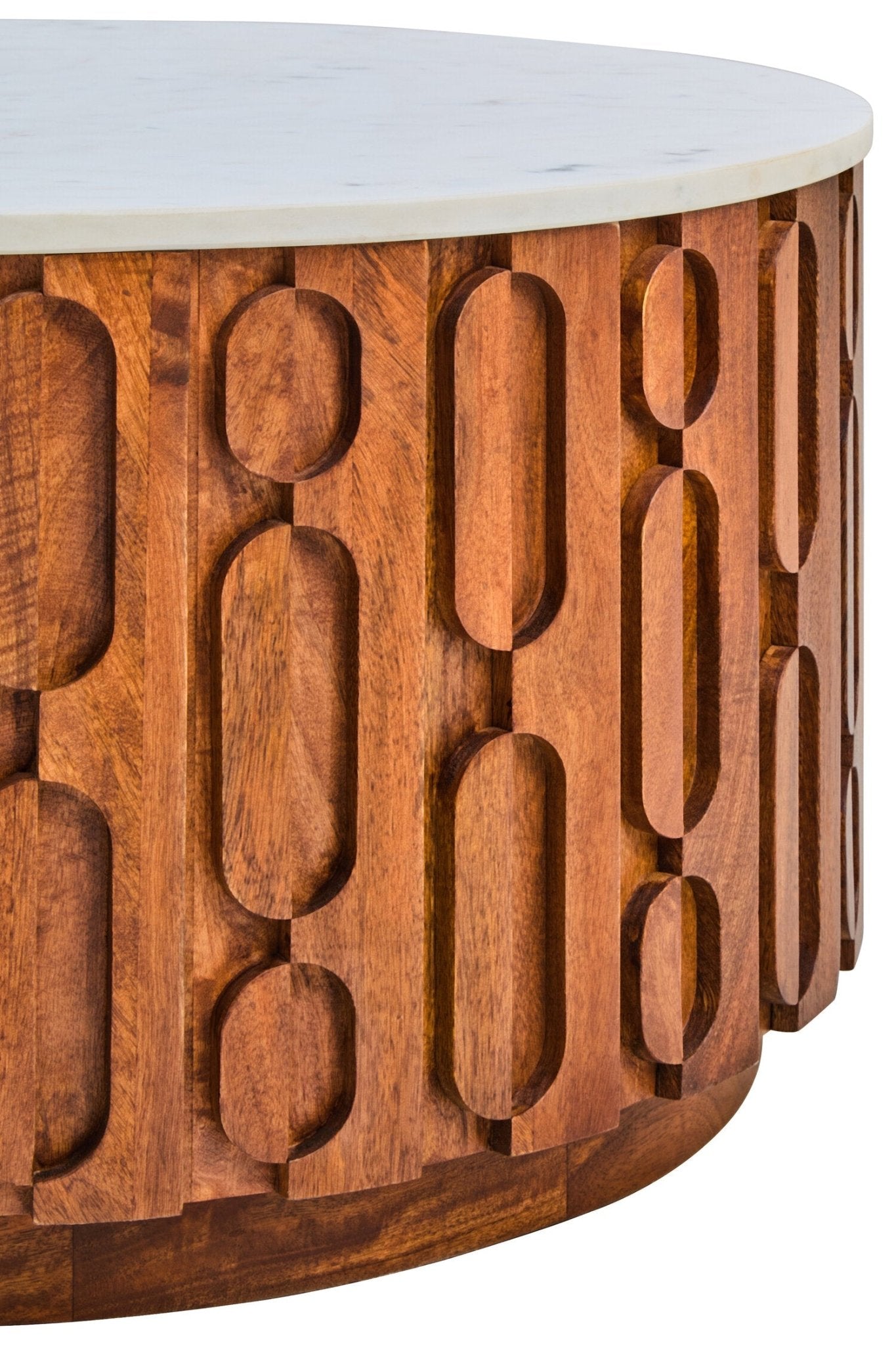 Torcino Marble and Carved Mango Wood Round Coffee Table | Luxury Home Accessories | Heulog Glow