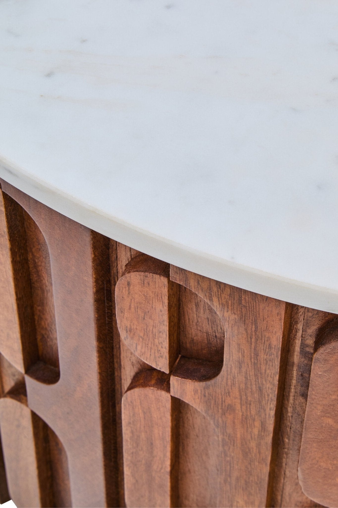 Torcino Marble and Carved Mango Wood Round Coffee Table | Luxury Home Accessories | Heulog Glow
