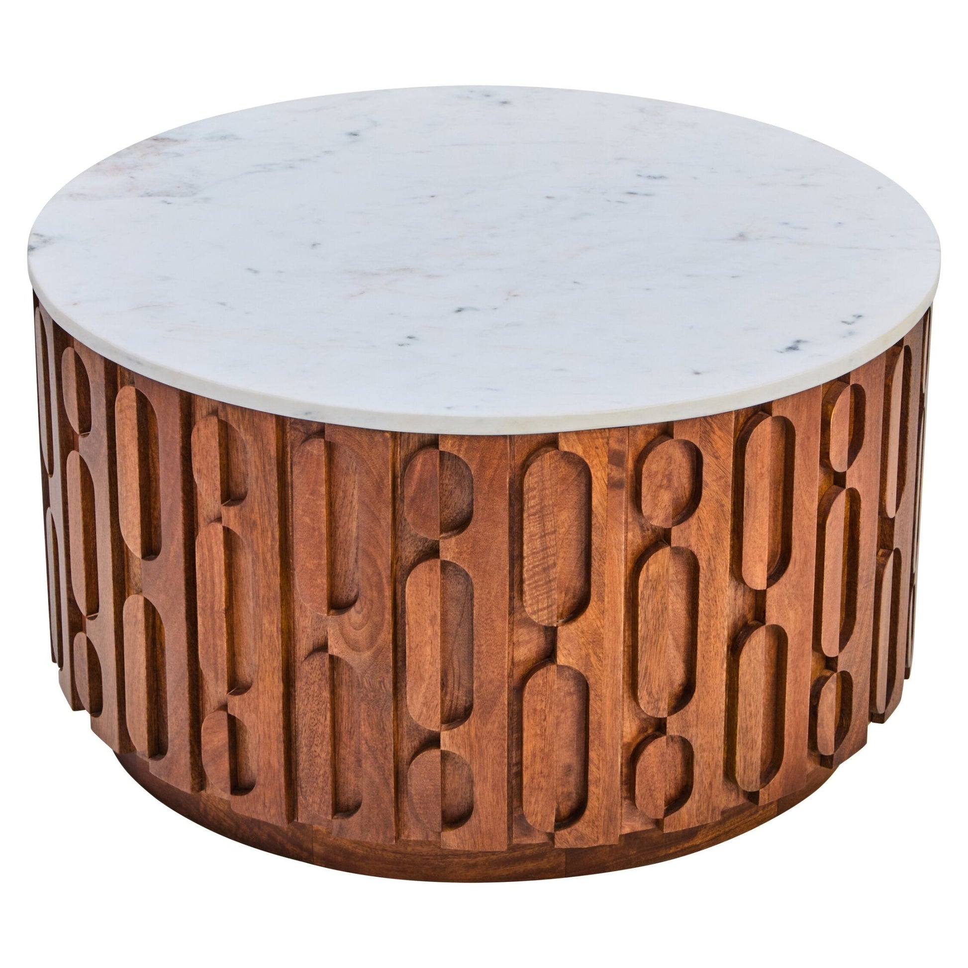Torcino Marble and Carved Mango Wood Round Coffee Table | Luxury Home Accessories | Heulog Glow