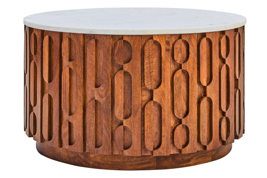 Torcino Marble and Carved Mango Wood Round Coffee Table | Luxury Home Accessories | Heulog Glow