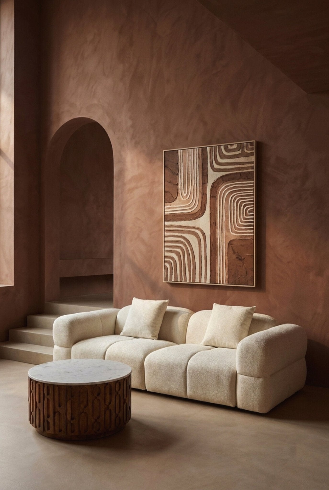 Torcino Marble and Carved Mango Wood Round Coffee Table | Luxury Home Accessories | Heulog Glow