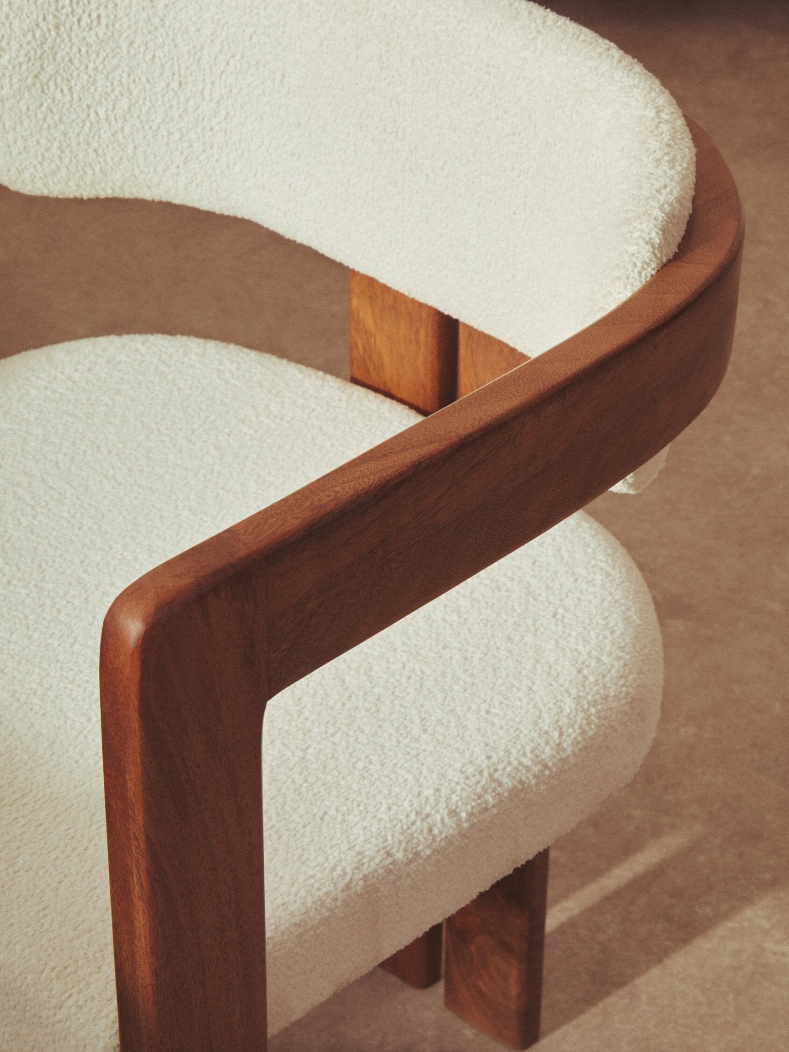 Torello Boucle Fabric and Mango Wood Dining Chair | Luxury Home Accessories | Heulog Glow