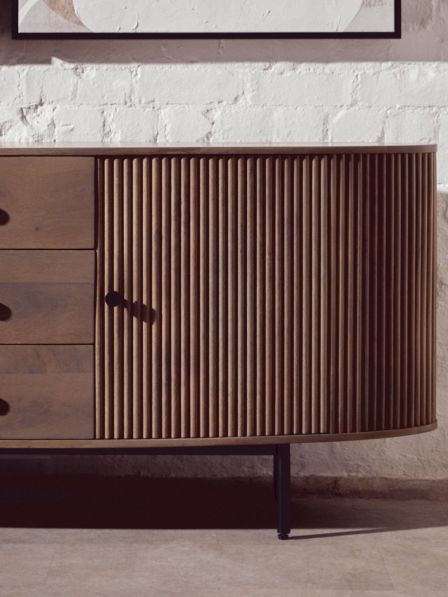 Torello Two Door Three Drawer Grey Mango Wood Sideboard | Luxury Home Accessories | Heulog Glow