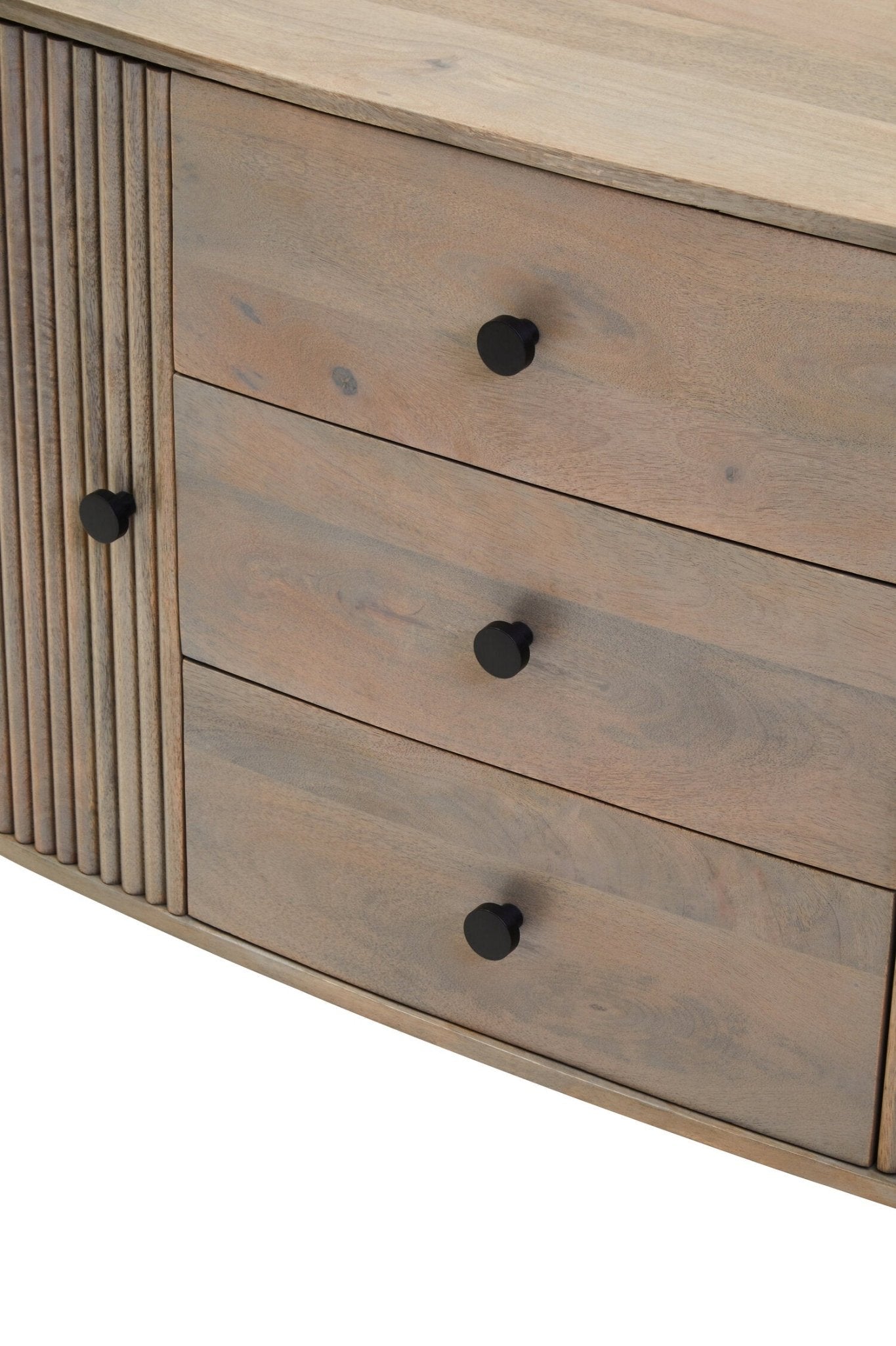 Torello Two Door Three Drawer Grey Mango Wood Sideboard | Luxury Home Accessories | Heulog Glow