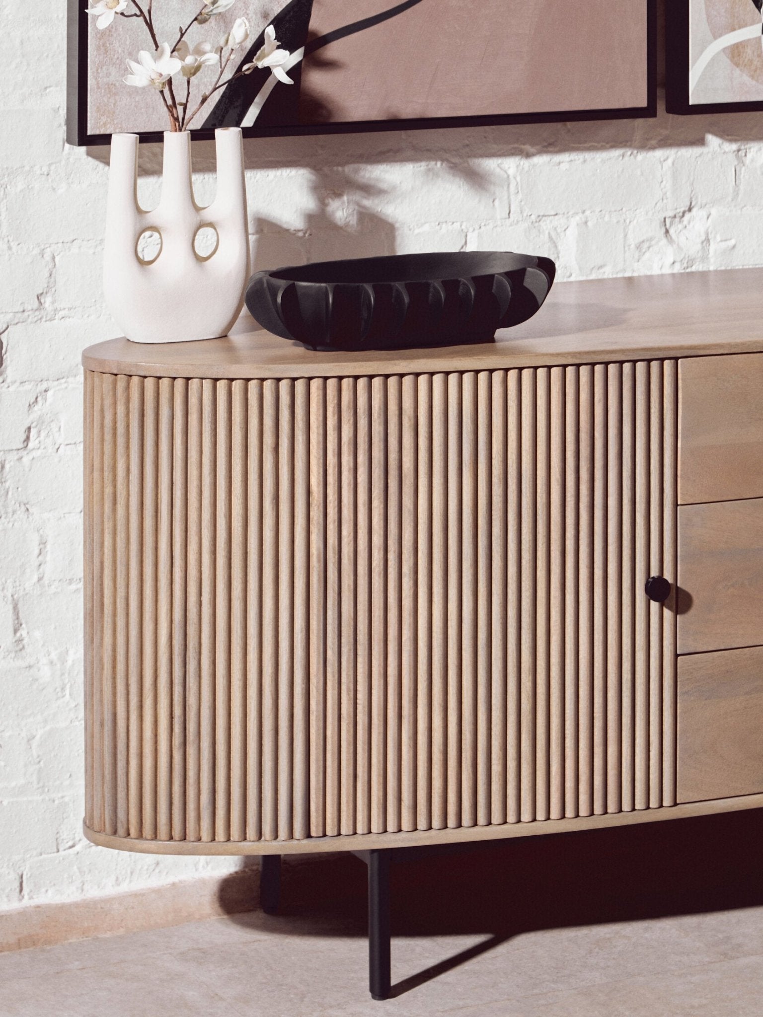 Torello Two Door Three Drawer Grey Mango Wood Sideboard | Luxury Home Accessories | Heulog Glow