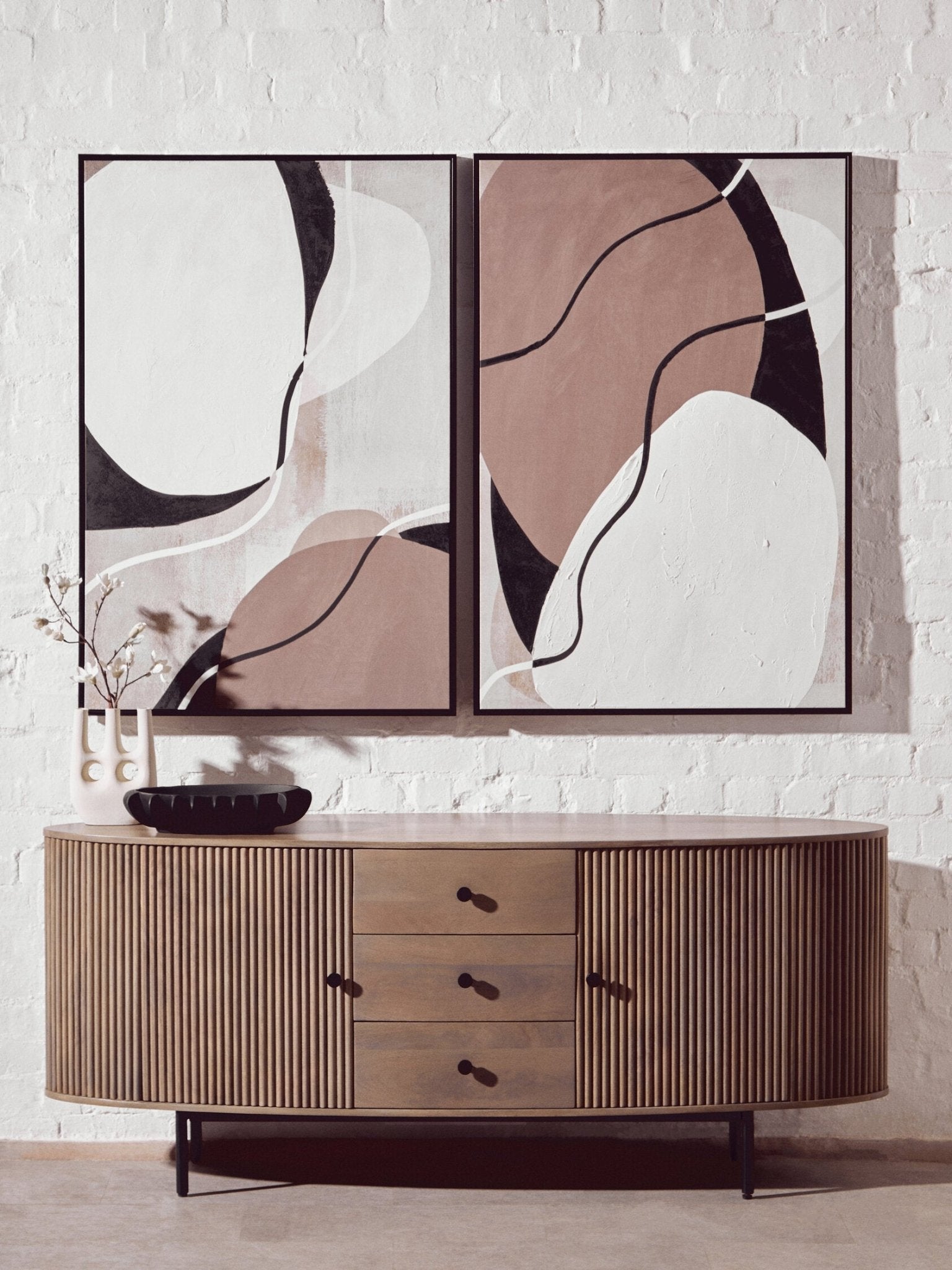 Torello Two Door Three Drawer Grey Mango Wood Sideboard | Luxury Home Accessories | Heulog Glow