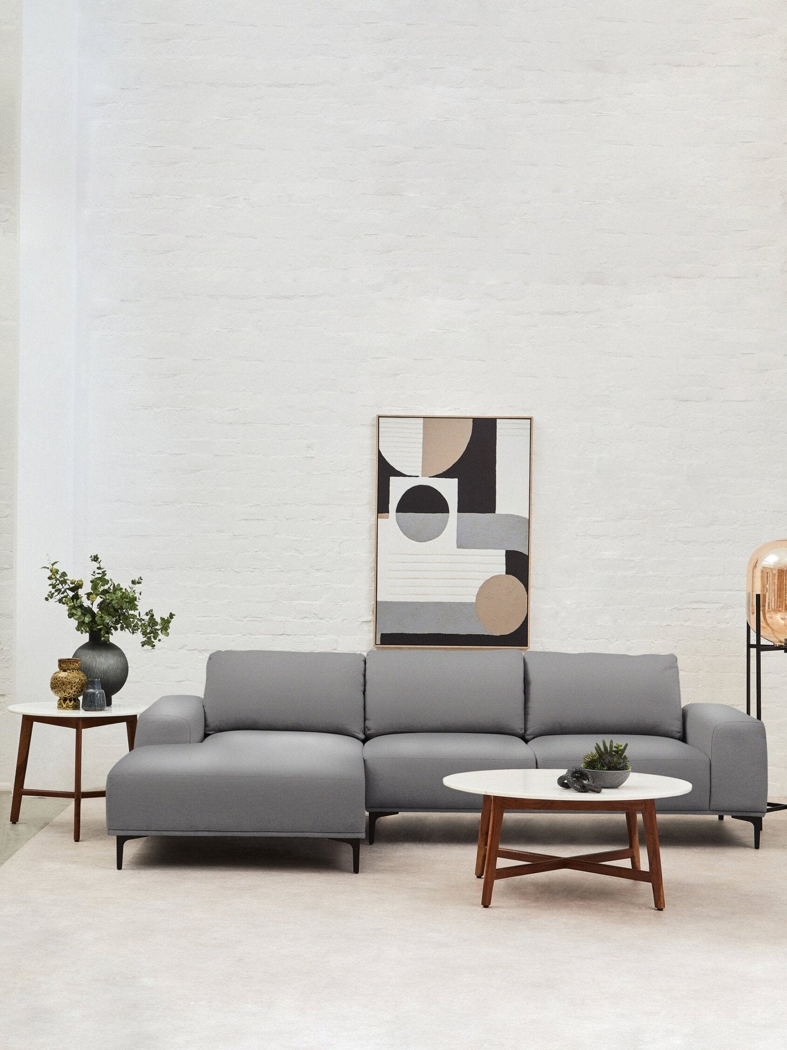 Toulon 3 Seat Grey Fabric Right Chaise Sofa | Luxury Home Accessories | Heulog Glow
