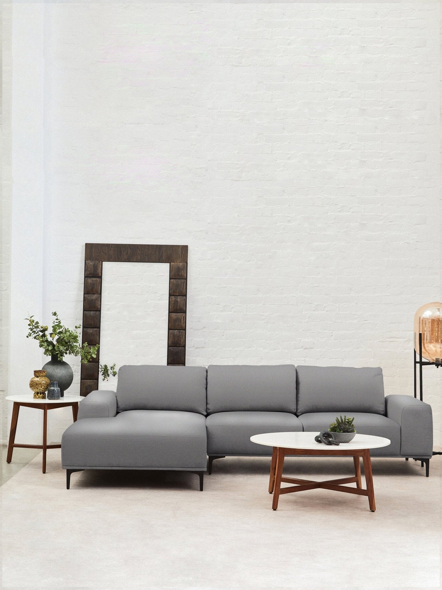 Toulon 3 Seat Grey Fabric Right Chaise Sofa | Luxury Home Accessories | Heulog Glow