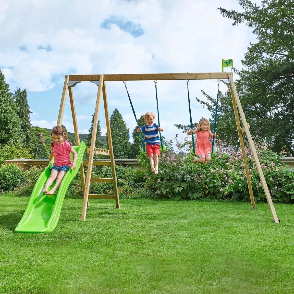 TP Forest Multiplay Wooden Double Swing Set & Slide | Luxury Home Accessories | Heulog Glow