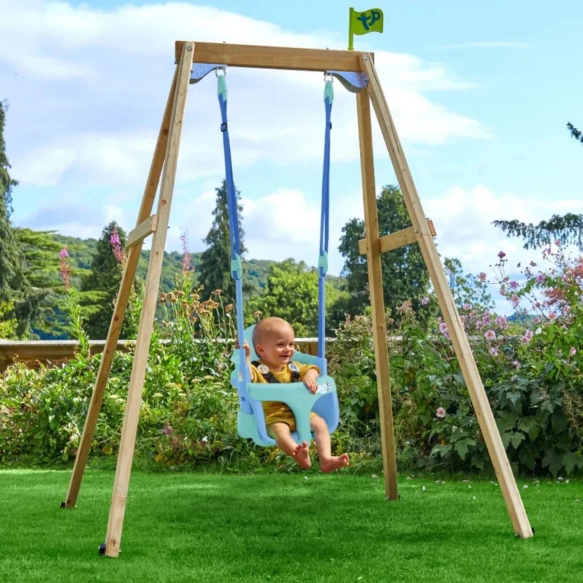 TP Forest Wooden Single Swing with Bluey Quadpod | Luxury Home Accessories | Heulog Glow