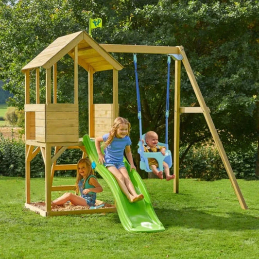 TP Treehouse Set with Slide & Bluey Quadpod Single Swing | Luxury Home Accessories | Heulog Glow