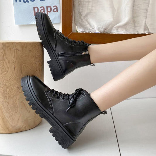 Trendy Korean Black All Match Thick Soled Motorcycle Boots | Luxury Home Accessories | Heulog Glow