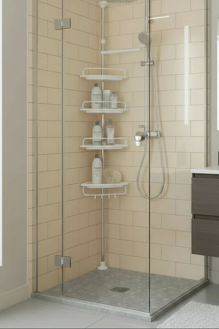 Triangle Telescopic Corner Shower Rack - 4-Tier Shower Storage Savings | Luxury Home Accessories | Heulog Glow