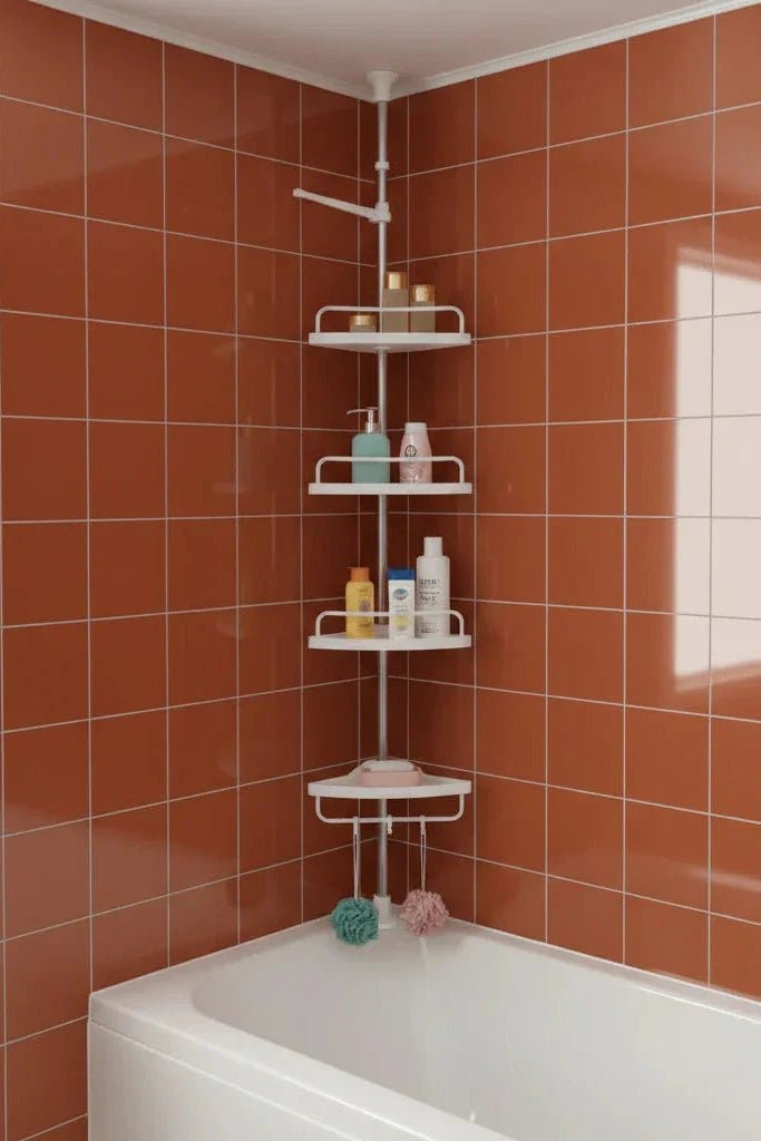 Triangle Telescopic Corner Shower Rack - 4-Tier Shower Storage Savings | Luxury Home Accessories | Heulog Glow
