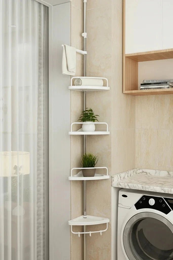 Triangle Telescopic Corner Shower Rack - 4-Tier Shower Storage Savings | Luxury Home Accessories | Heulog Glow