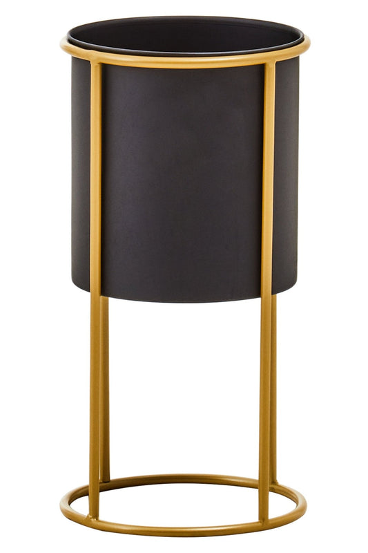 Trosa Small Black And Gold Floor Standing Planter | Luxury Home Accessories | Heulog Glow
