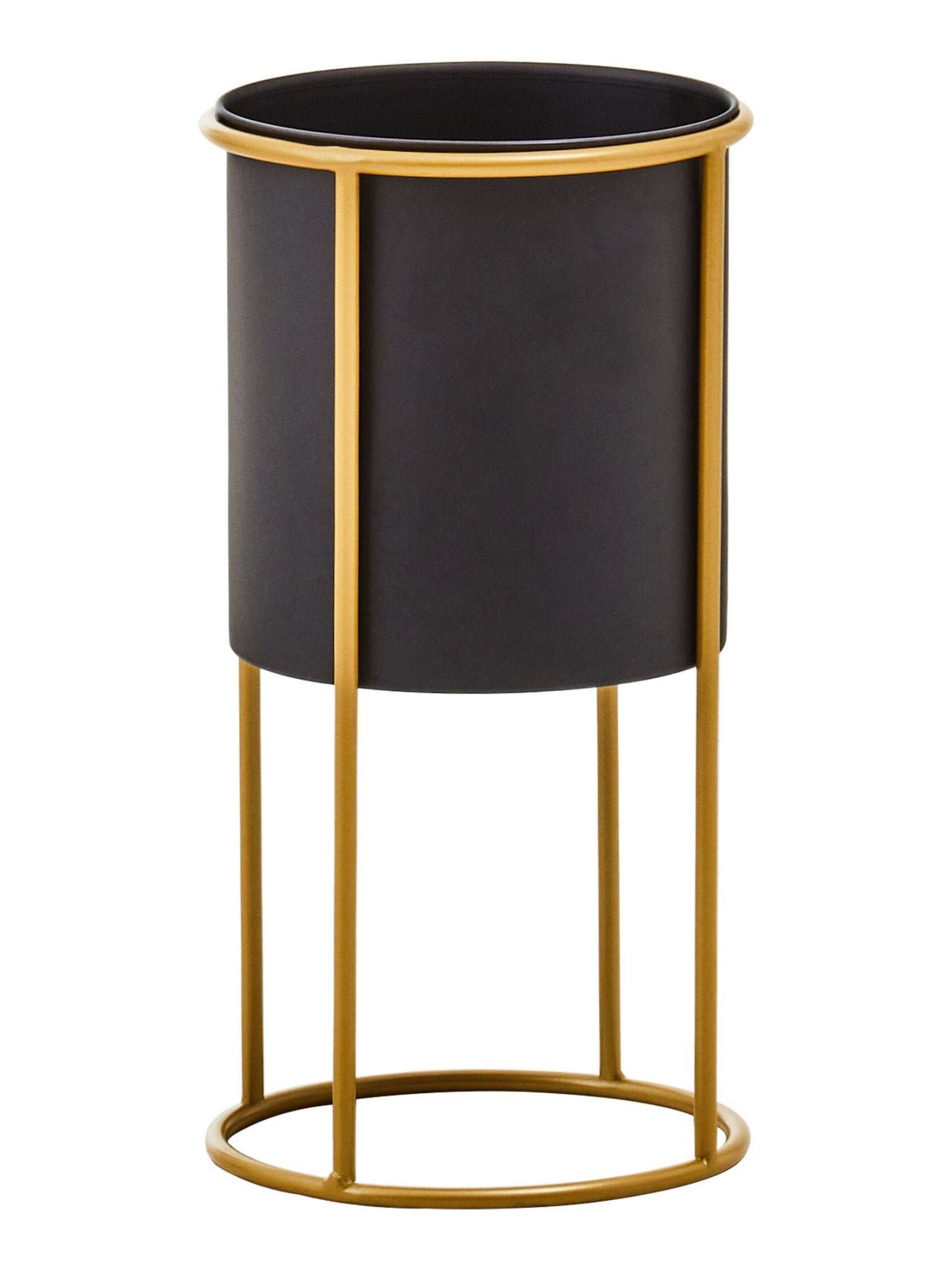 Trosa Small Black And Gold Floor Standing Planter | Luxury Home Accessories | Heulog Glow