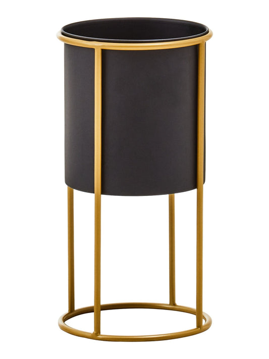 Trosa Small Black And Gold Floor Standing Planter | Luxury Home Accessories | Heulog Glow