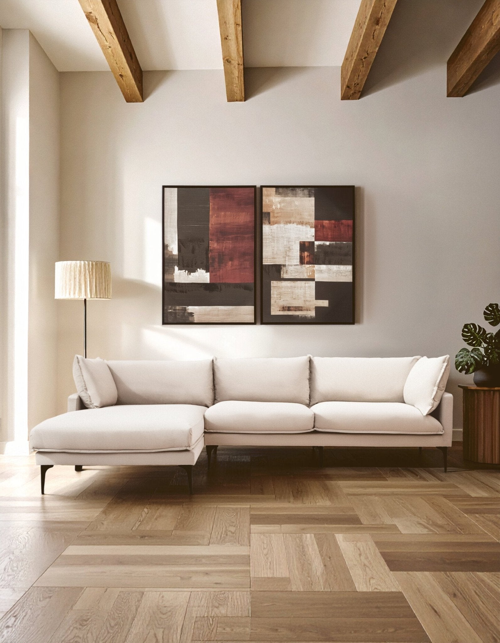 Troyes Cream Three Seat Left Chaise Sofa | Luxury Home Accessories | Heulog Glow
