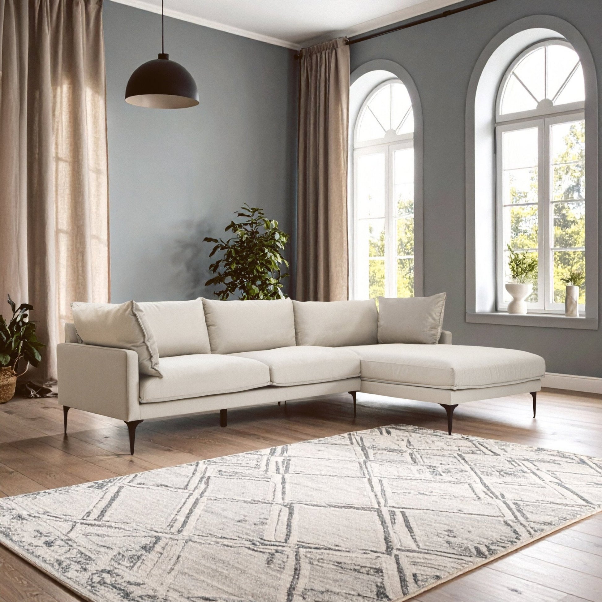 Troyes Cream Three Seat Right Chaise Sofa | Luxury Home Accessories | Heulog Glow