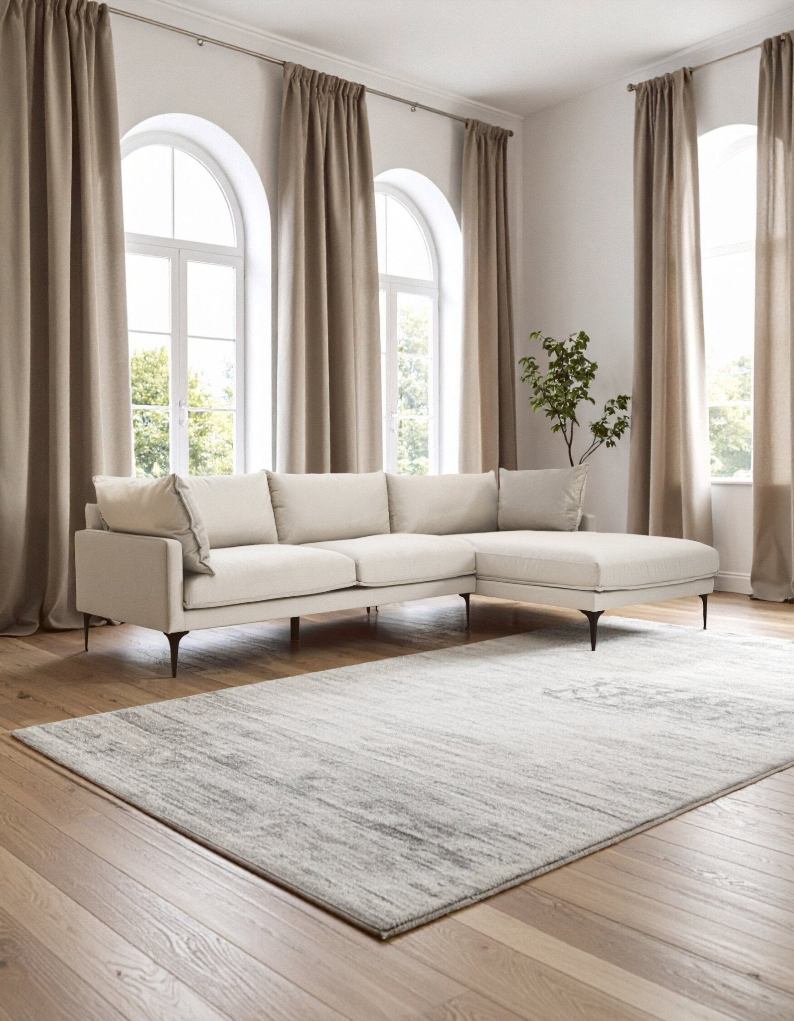 Troyes Cream Three Seat Right Chaise Sofa | Luxury Home Accessories | Heulog Glow