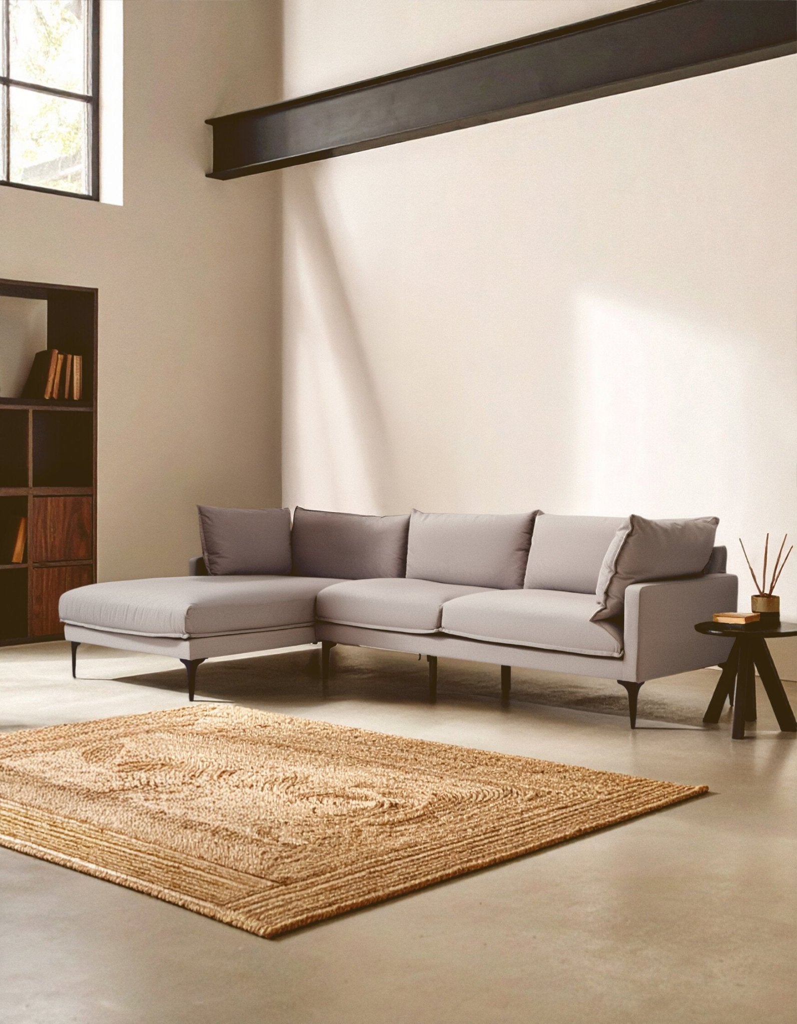 Troyes Grey Three Seat Left Chaise Sofa | Luxury Home Accessories | Heulog Glow