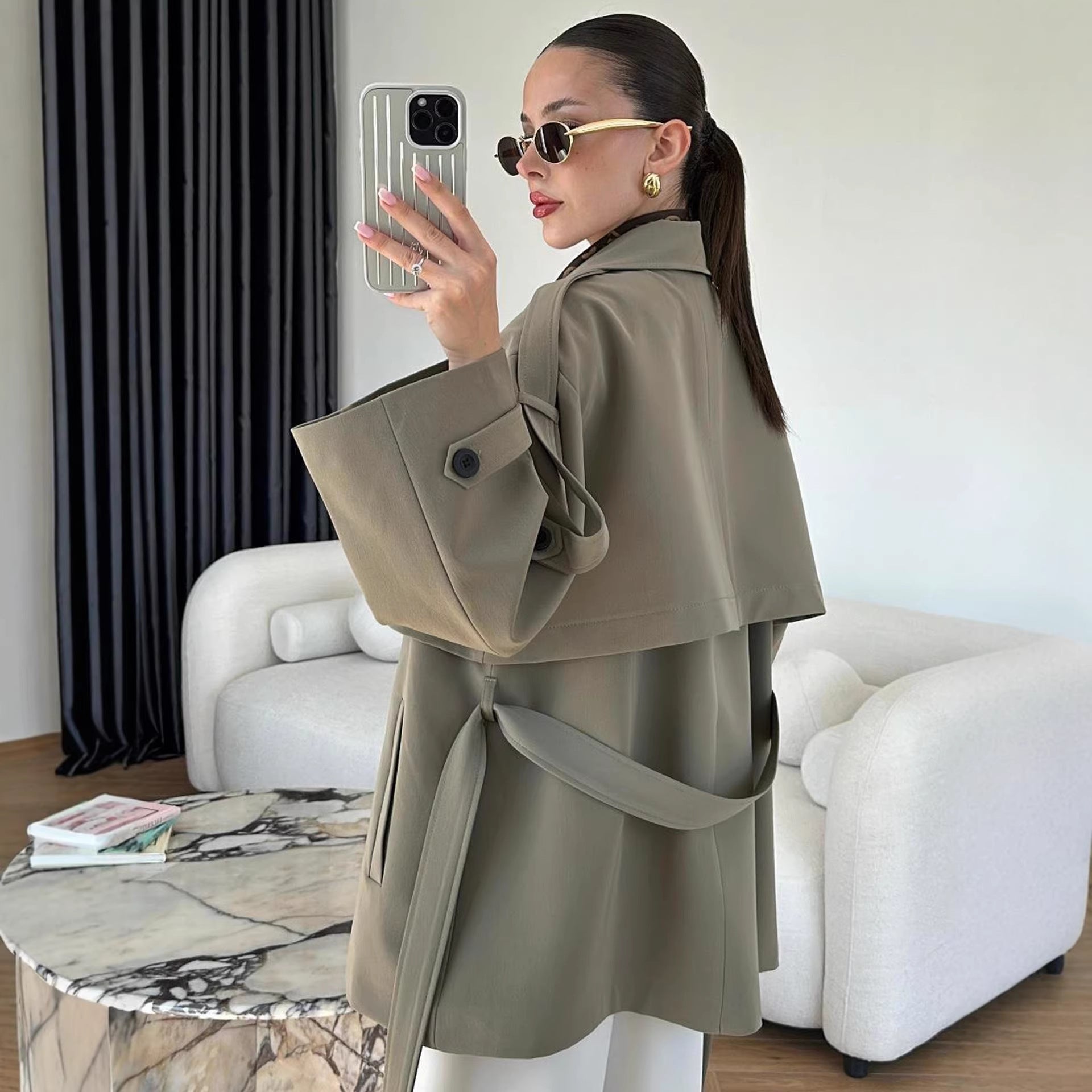 Turn-down Collar Fitted Waist Figure-flattering Elegant Single-breasted Trench Coat | Luxury Home Accessories | Heulog Glow