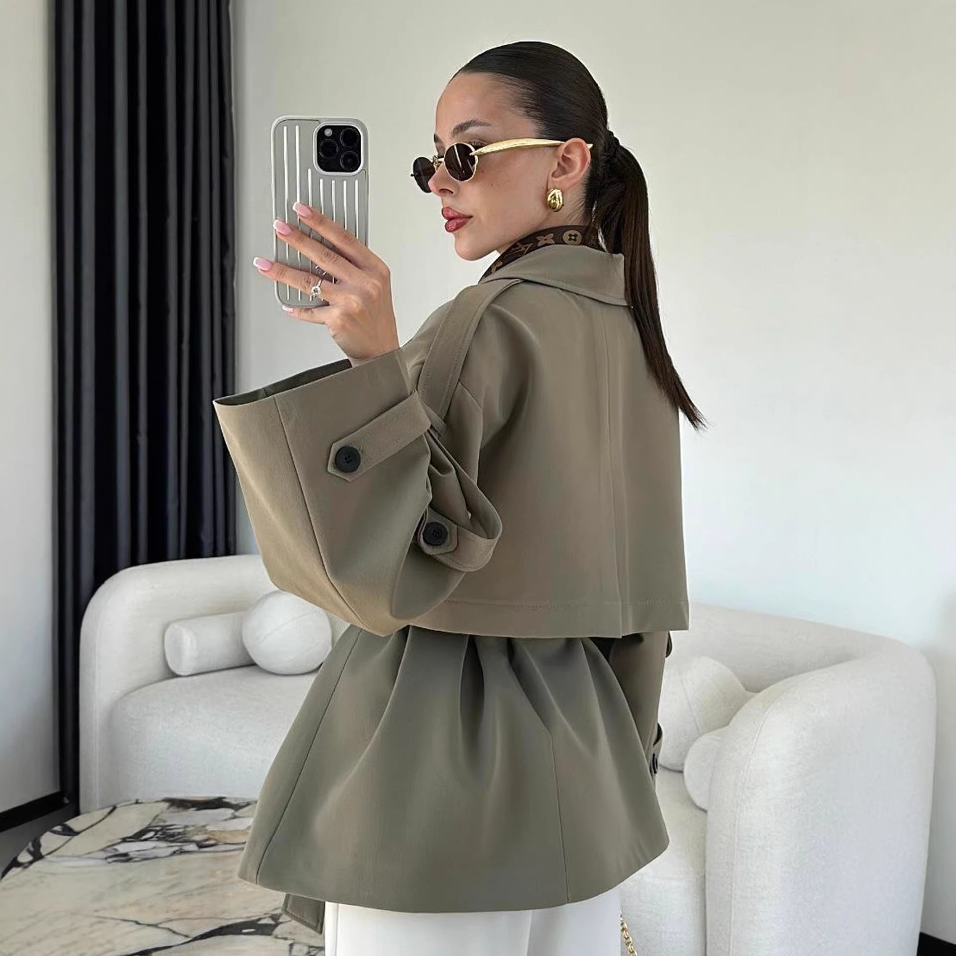 Turn-down Collar Fitted Waist Figure-flattering Elegant Single-breasted Trench Coat | Luxury Home Accessories | Heulog Glow