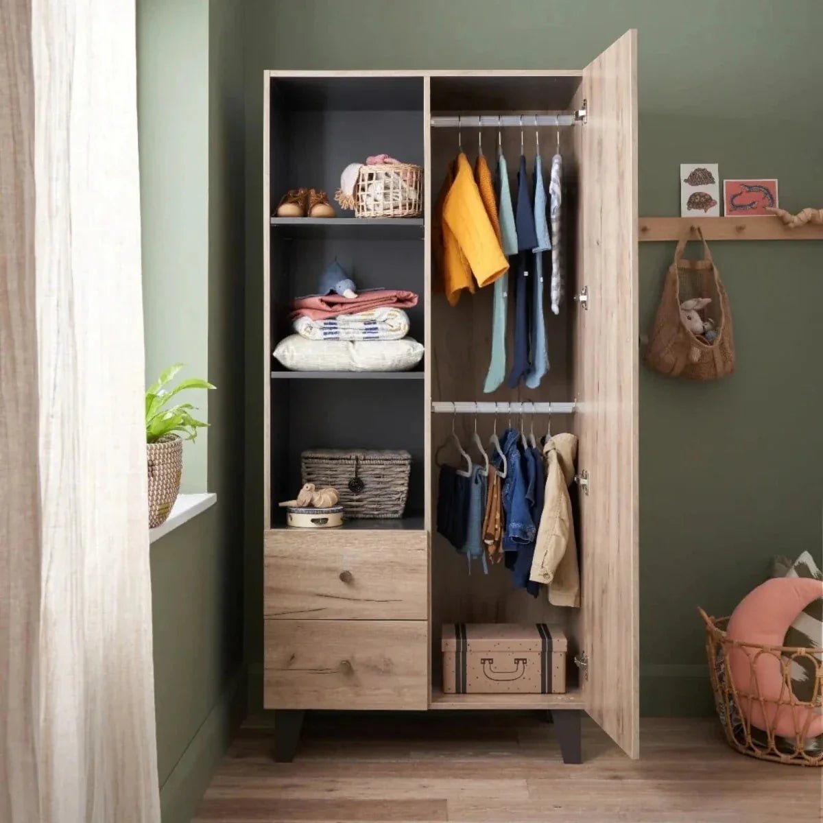 Tutti Bambini Como Wardrobe - Distressed Oak/Slate Grey | Luxury Home Accessories | Heulog Glow