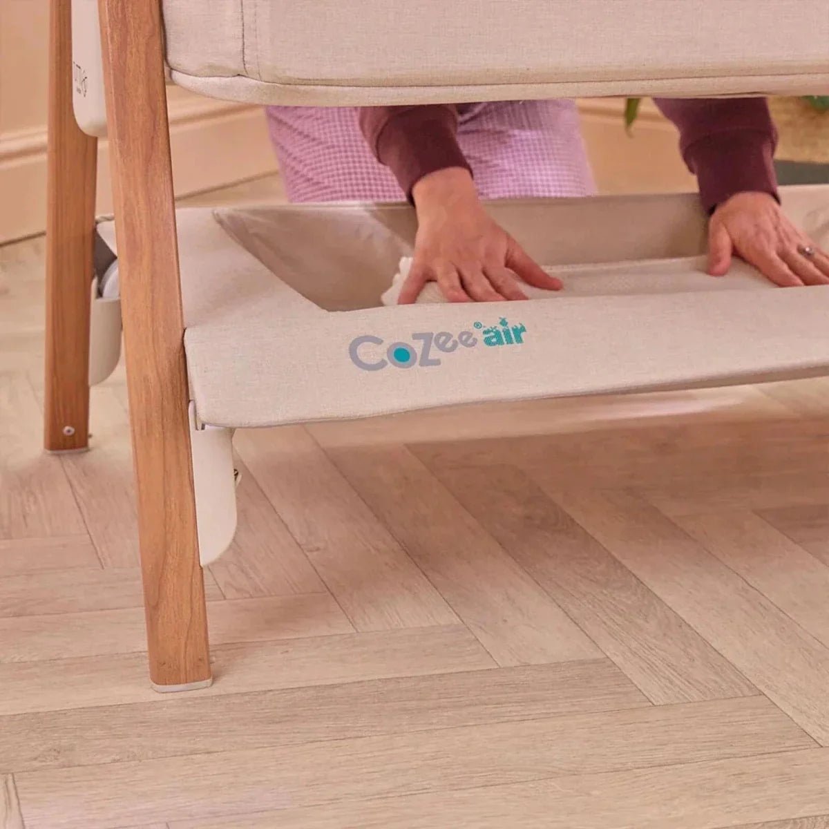 Tutti Bambini CoZee Air Bedside Crib - Scandinavian Walnut/Ecru | Luxury Home Accessories | Heulog Glow