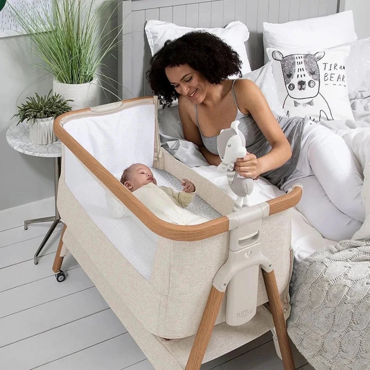 Tutti Bambini CoZee Air Bedside Crib - Scandinavian Walnut/Ecru | Luxury Home Accessories | Heulog Glow