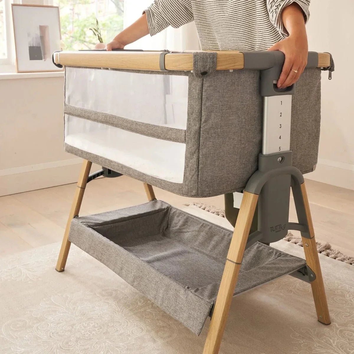 Tutti Bambini Cozee XL Bedside Crib & Cot - Oak/Charcoal | Luxury Home Accessories | Heulog Glow