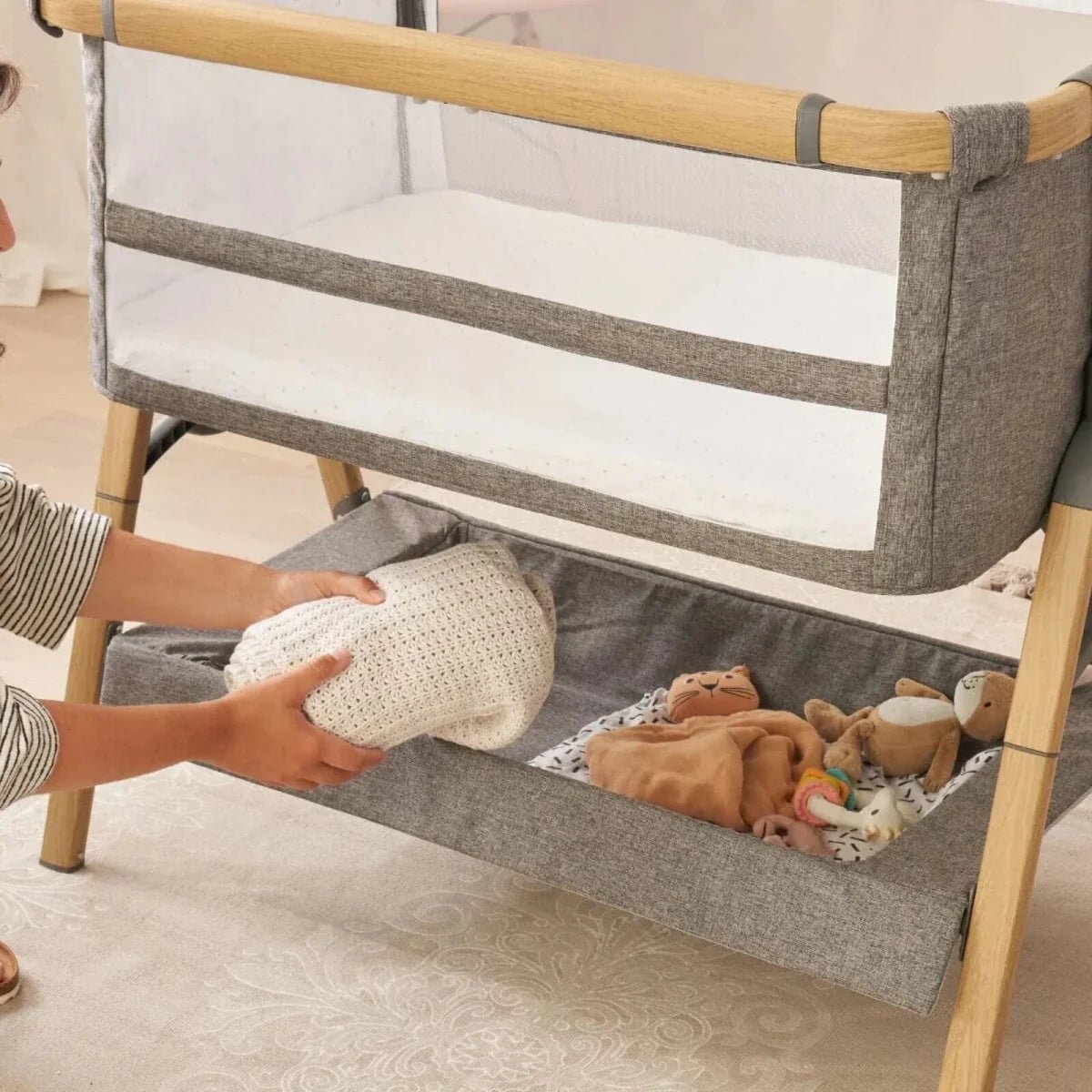 Tutti Bambini Cozee XL Bedside Crib & Cot - Oak/Charcoal | Luxury Home Accessories | Heulog Glow