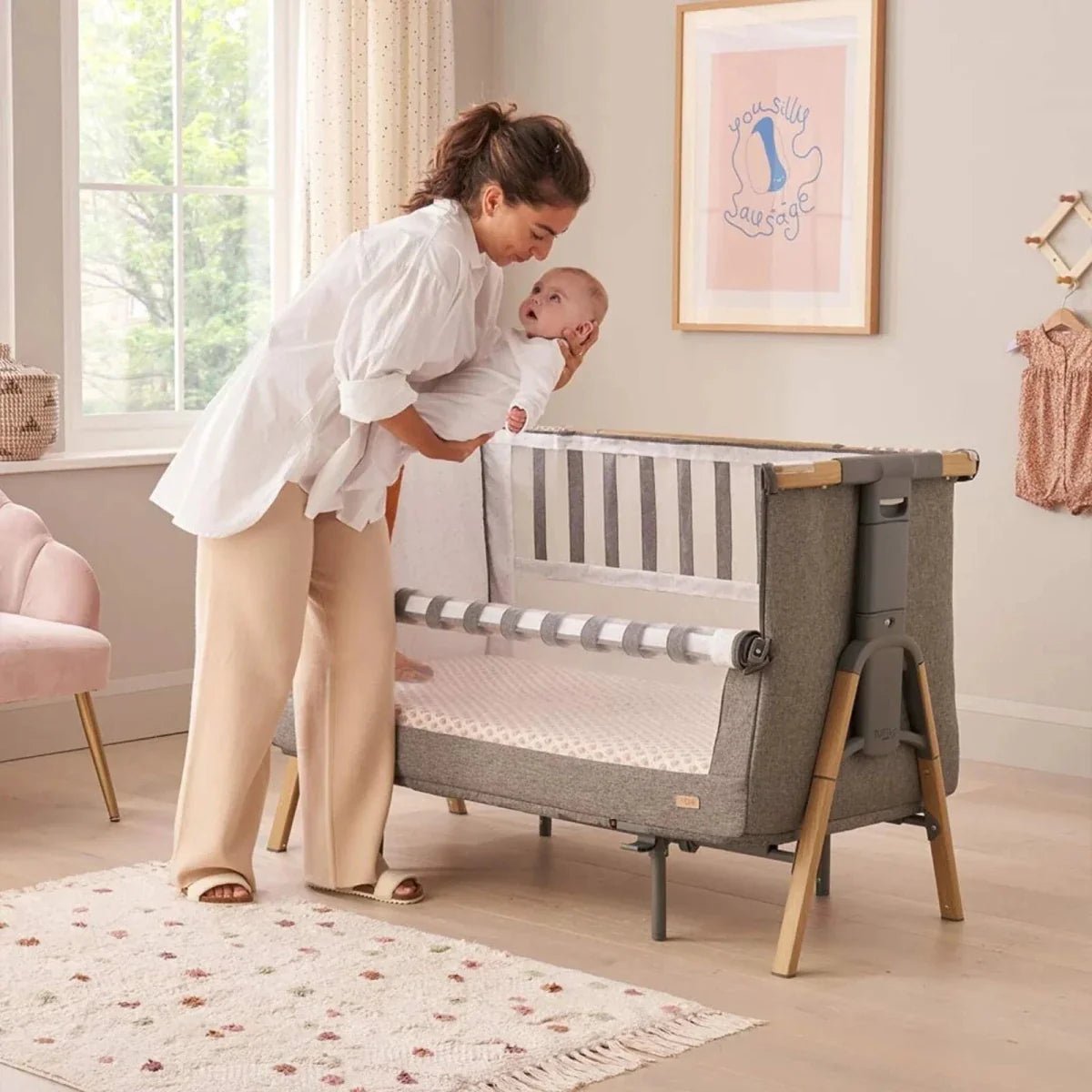 Tutti Bambini CoZee XL Bedside Crib & Cot - Scandinavian Walnut/Ecru | Luxury Home Accessories | Heulog Glow