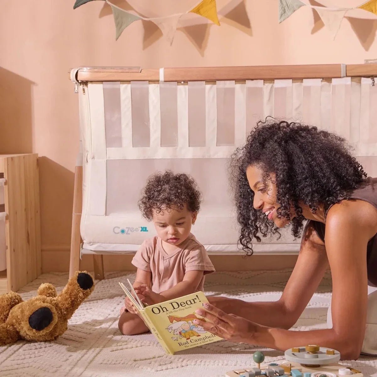 Tutti Bambini CoZee XL Bedside Crib & Cot - Scandinavian Walnut/Ecru | Luxury Home Accessories | Heulog Glow