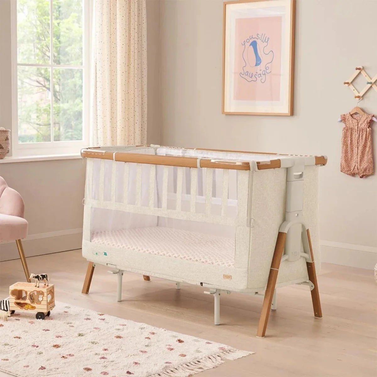 Tutti Bambini CoZee XL Bedside Crib & Cot - Scandinavian Walnut/Ecru | Luxury Home Accessories | Heulog Glow