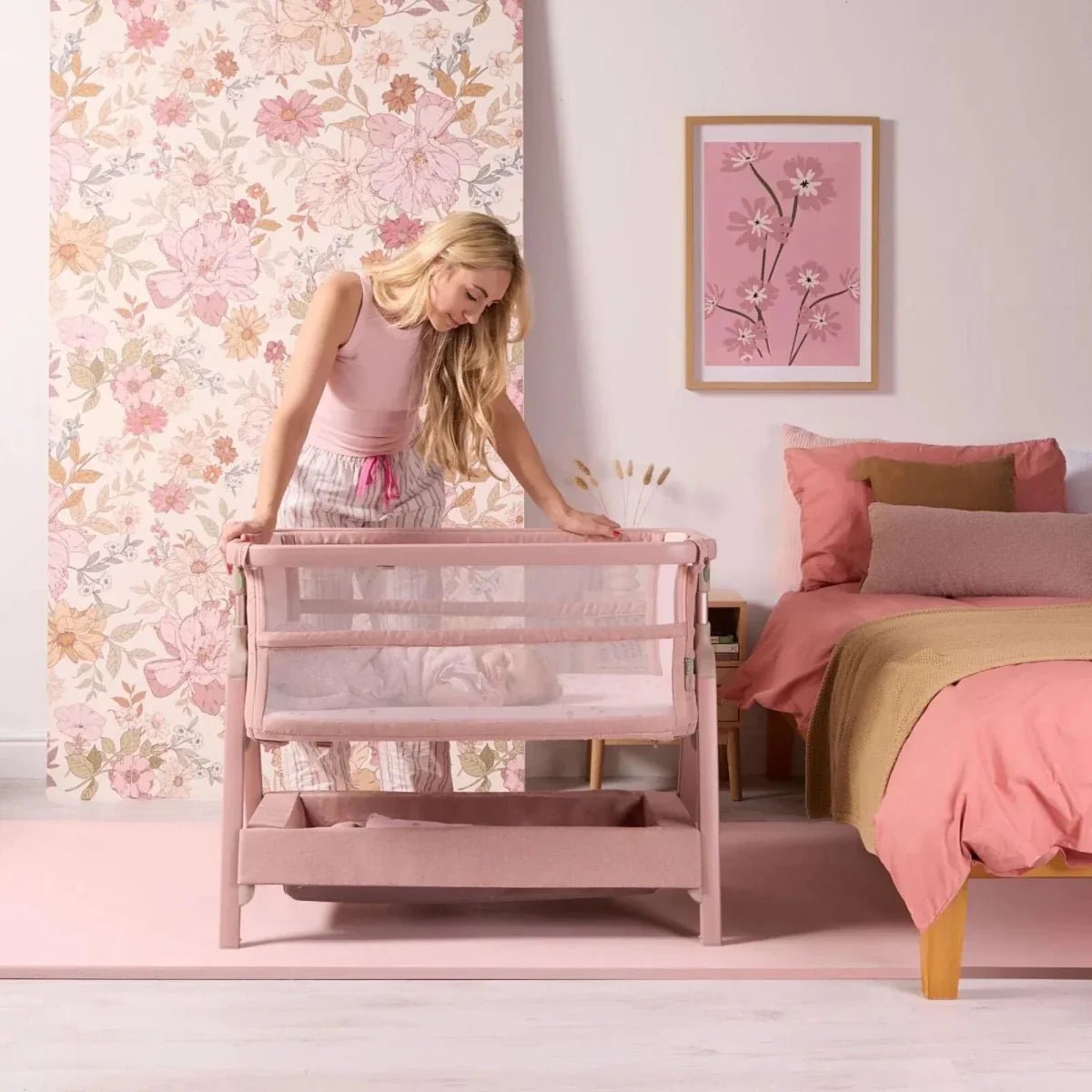 Tutti Bambini CoZee Zen Bedside Crib - Blush | Luxury Home Accessories | Heulog Glow