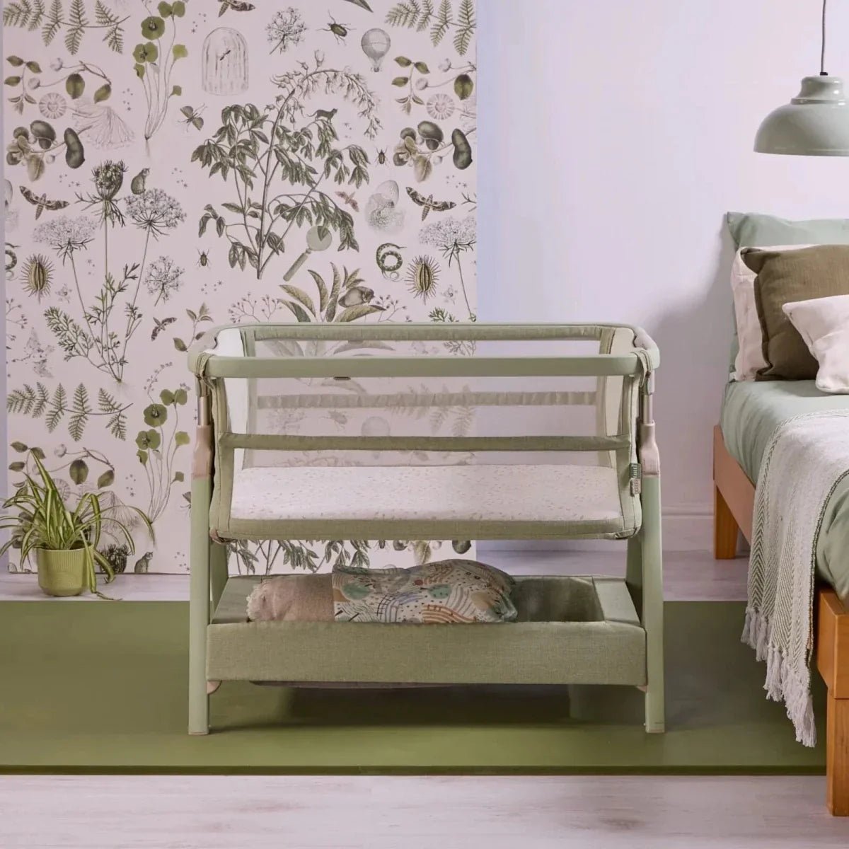 Tutti Bambini CoZee Zen Bedside Crib - Eucalyptus | Luxury Home Accessories | Heulog Glow