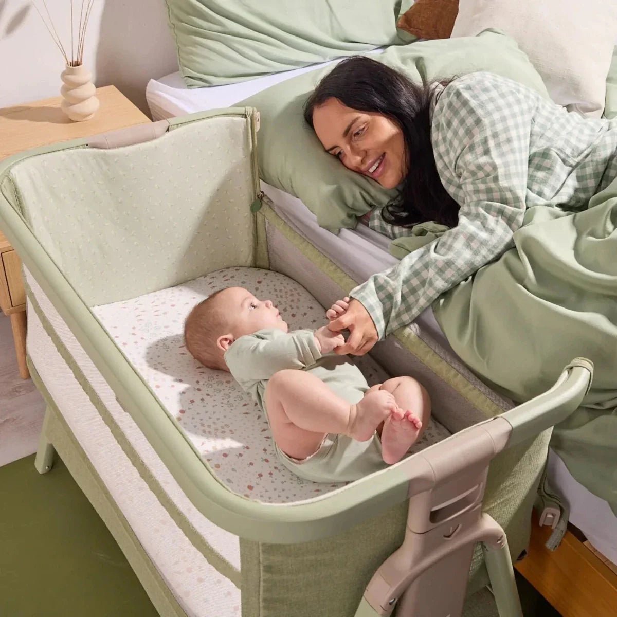 Tutti Bambini CoZee Zen Bedside Crib - Eucalyptus | Luxury Home Accessories | Heulog Glow