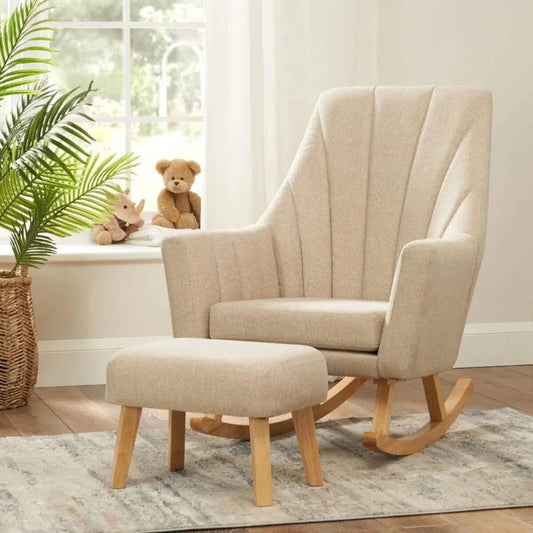 Tutti Bambini Jonah Rocking Chair & Foot Stool - Stone | Luxury Home Accessories | Heulog Glow