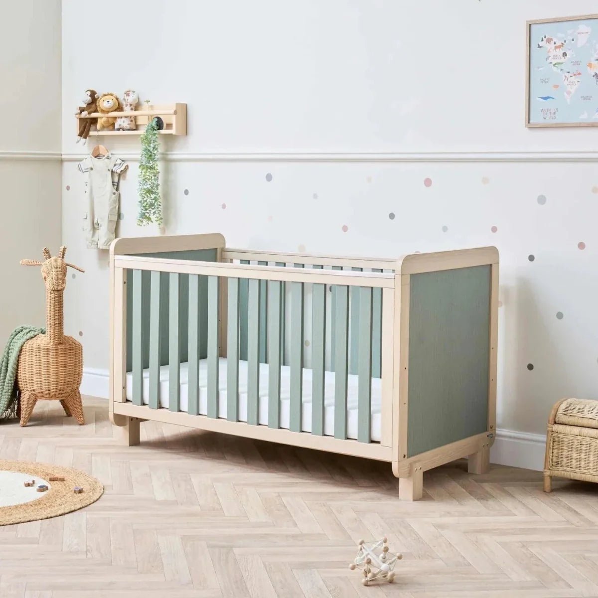 Tutti Bambini Kuba Cot Bed - Golden Oak/Sage Weave | Luxury Home Accessories | Heulog Glow