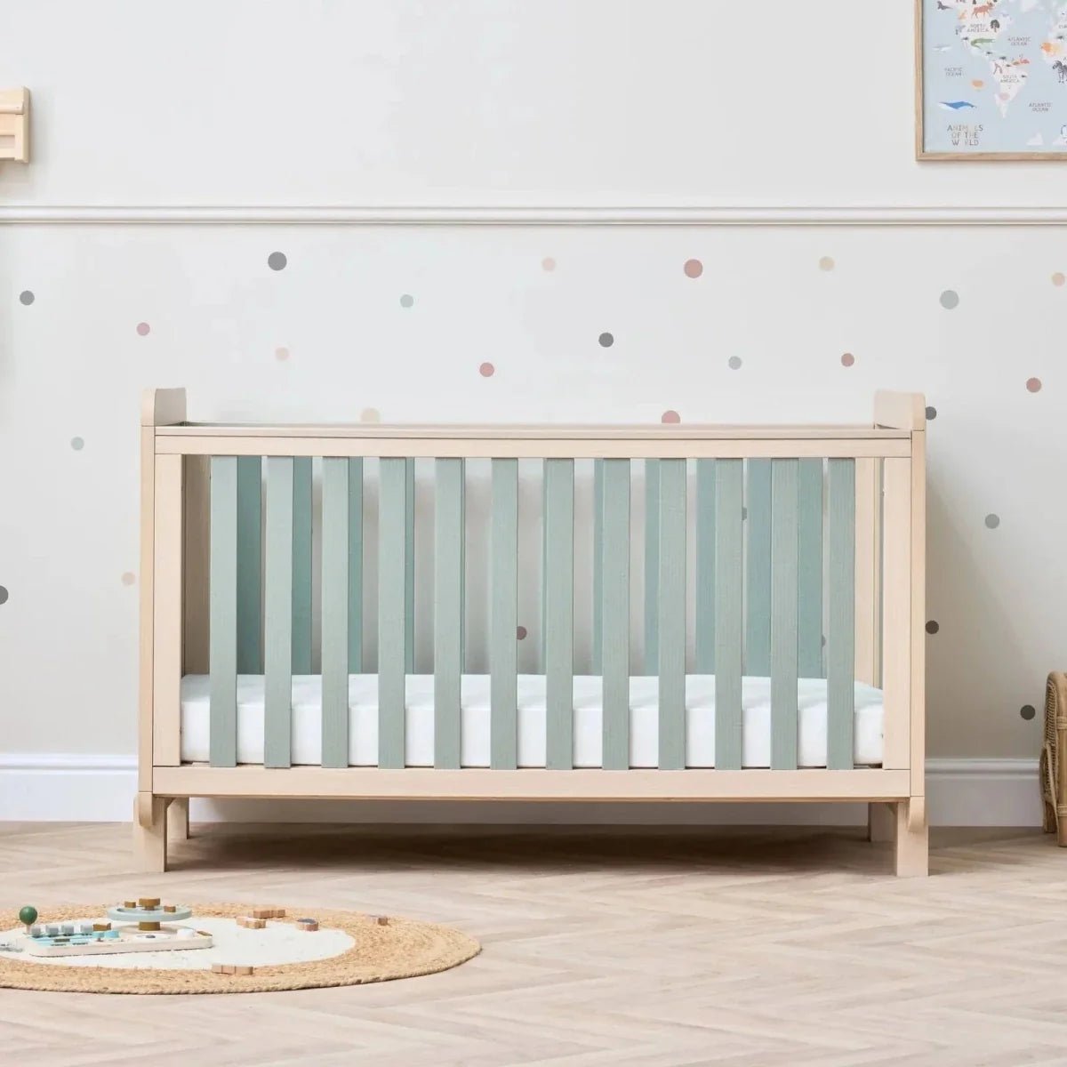Tutti Bambini Kuba Cot Bed - Golden Oak/Sage Weave | Luxury Home Accessories | Heulog Glow