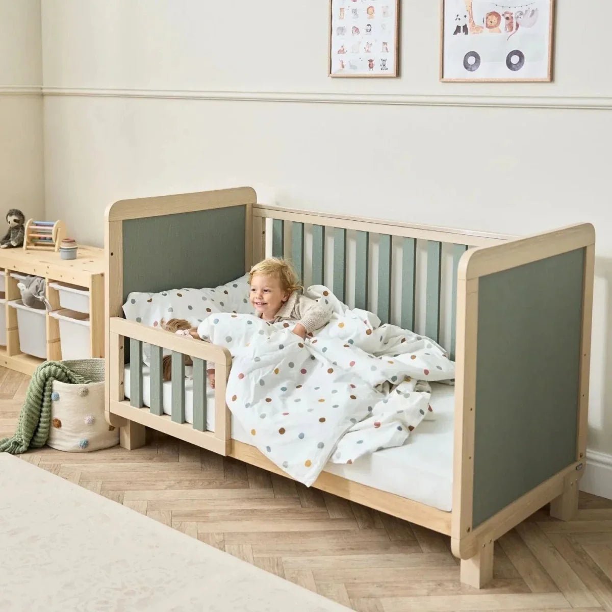 Tutti Bambini Kuba Cot Bed - Golden Oak/Sage Weave | Luxury Home Accessories | Heulog Glow