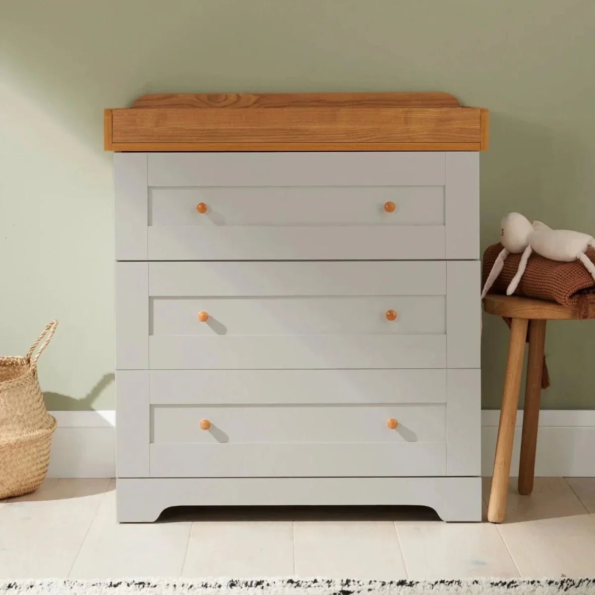 Tutti Bambini Malmo Cot Bed with Rio 3 pcs Furniture Set - Dove Grey/Honey Oak | Luxury Home Accessories | Heulog Glow