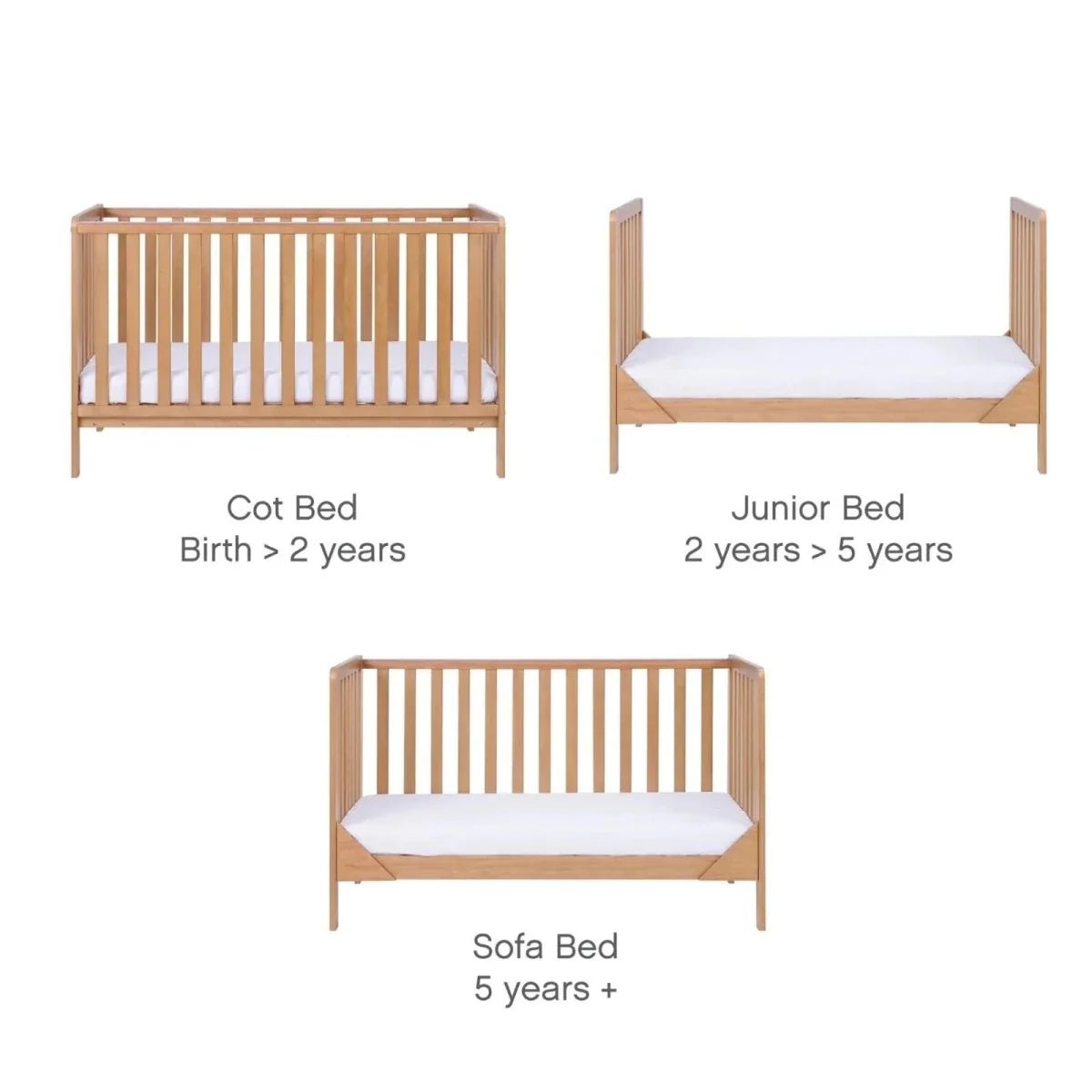 Tutti Bambini Malmo Cot Bed with Rio 3 pcs Furniture Set - Dove Grey/Honey Oak | Luxury Home Accessories | Heulog Glow