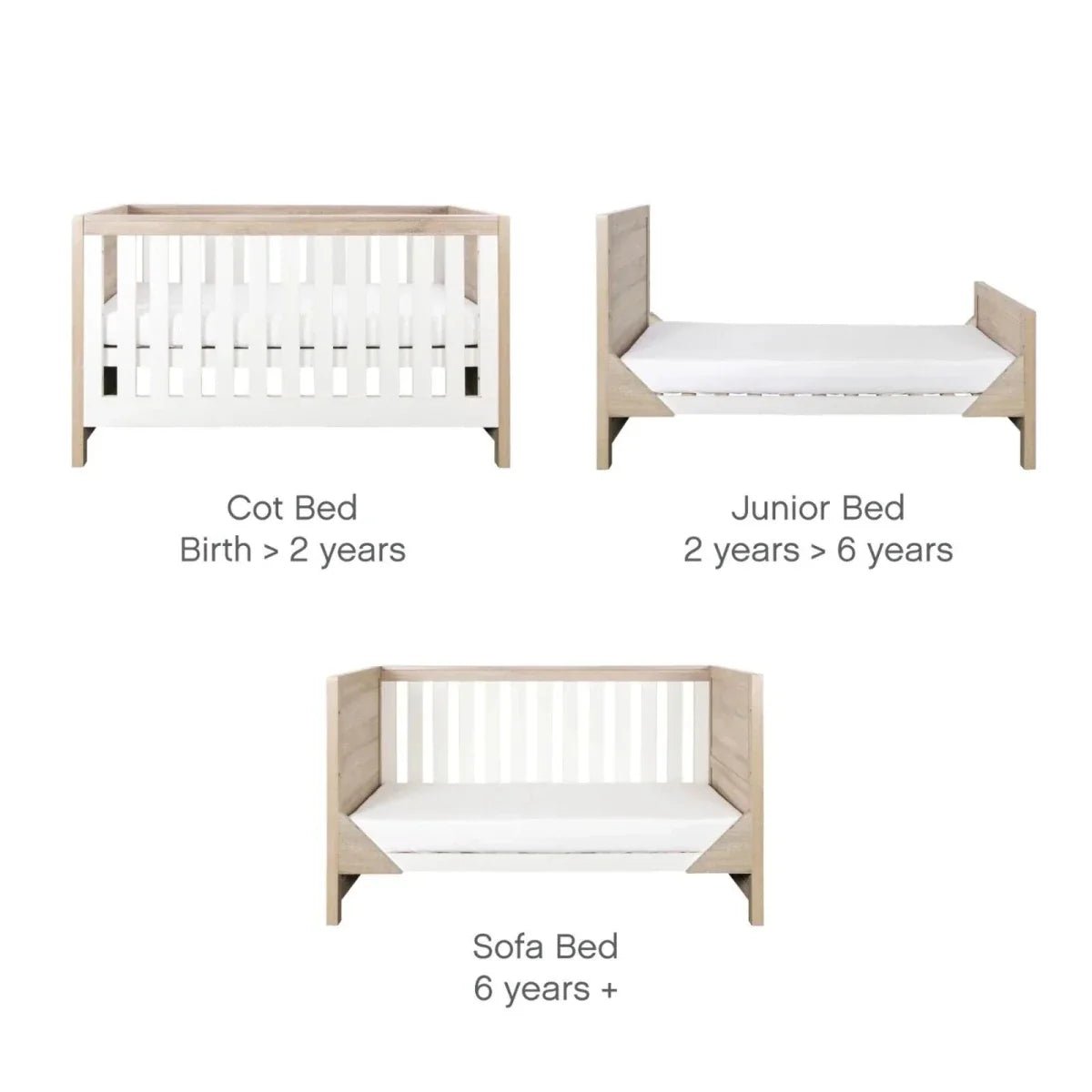 Tutti Bambini Modena 3-in-1 Cot Bed - White/Oak | Luxury Home Accessories | Heulog Glow