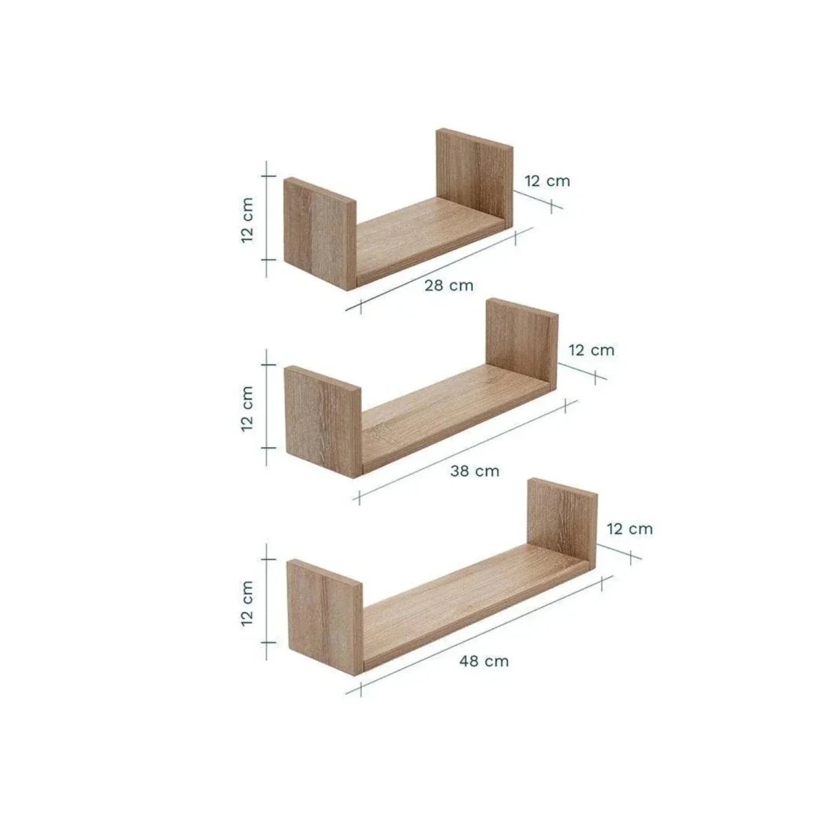 Tutti Bambini Modena Set of Three U-Shaped Wall Shelves - Oak | Luxury Home Accessories | Heulog Glow